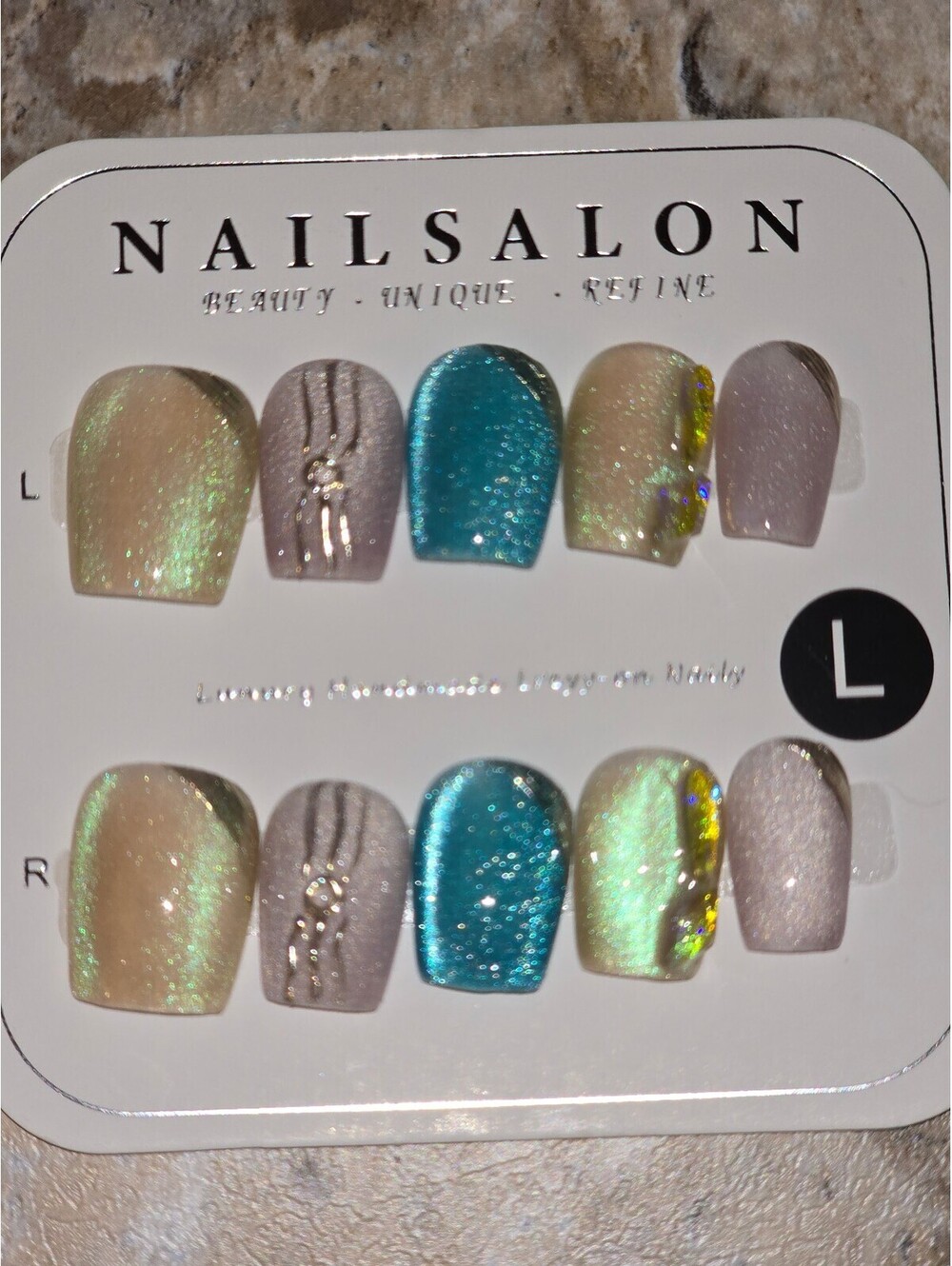 Size L Press-On Nails Set with Multi-Color Glitter and Design [COPY]